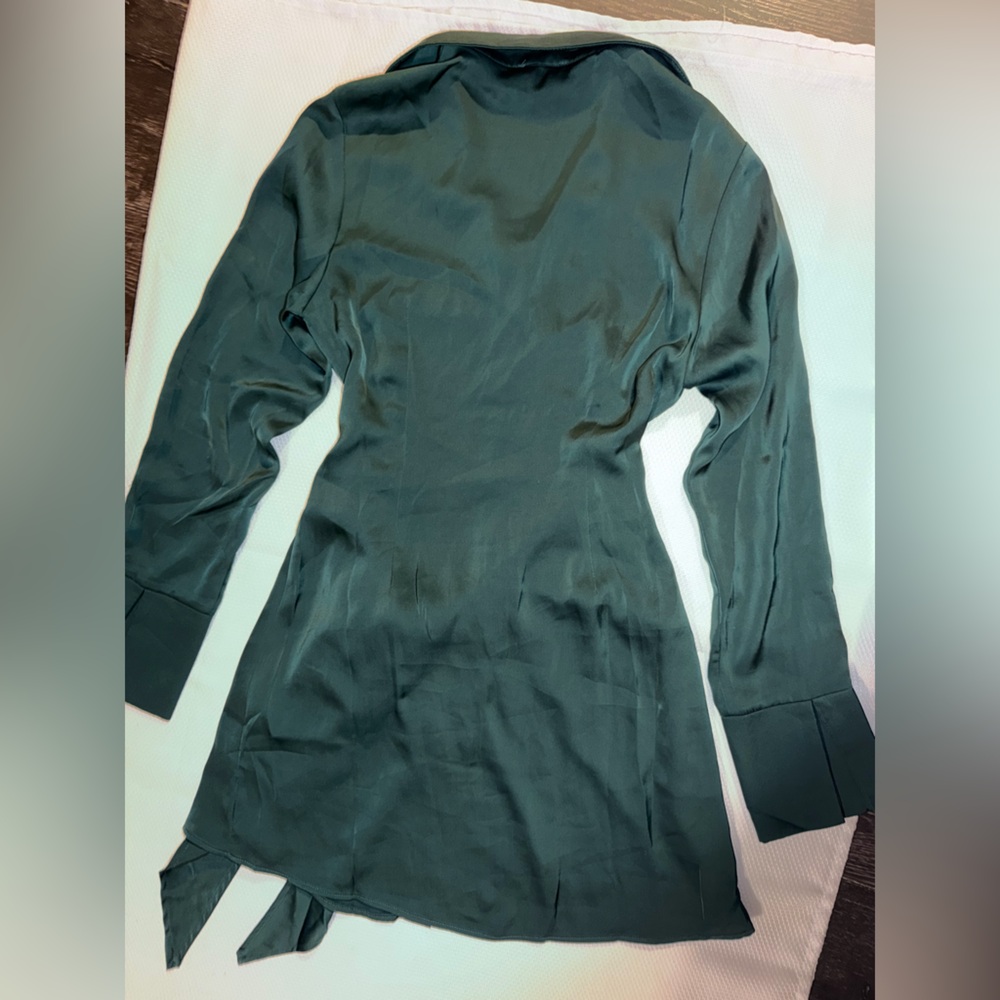 Hello Molly Forest Green Satin Shirt Dress - Picture 7 of 8